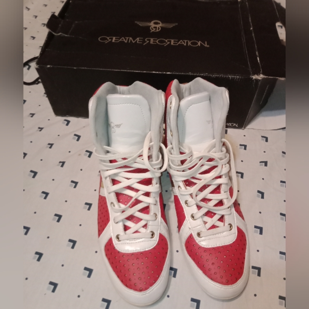 Creative Recreation Red & White Casual High Top Leather sneakers (Size 10 Women